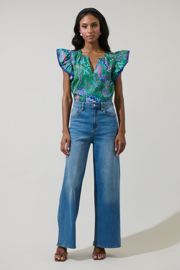 Sugarlips Vesper Geo Carya Ruffle Poplin Top