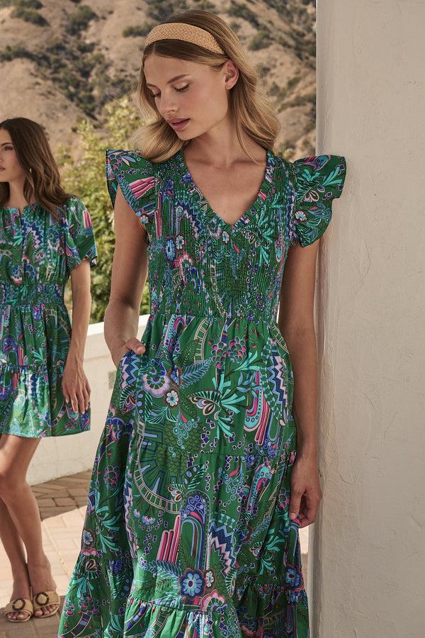 sugarlips Vesper Geo Sunfire Tiered Midi Dress