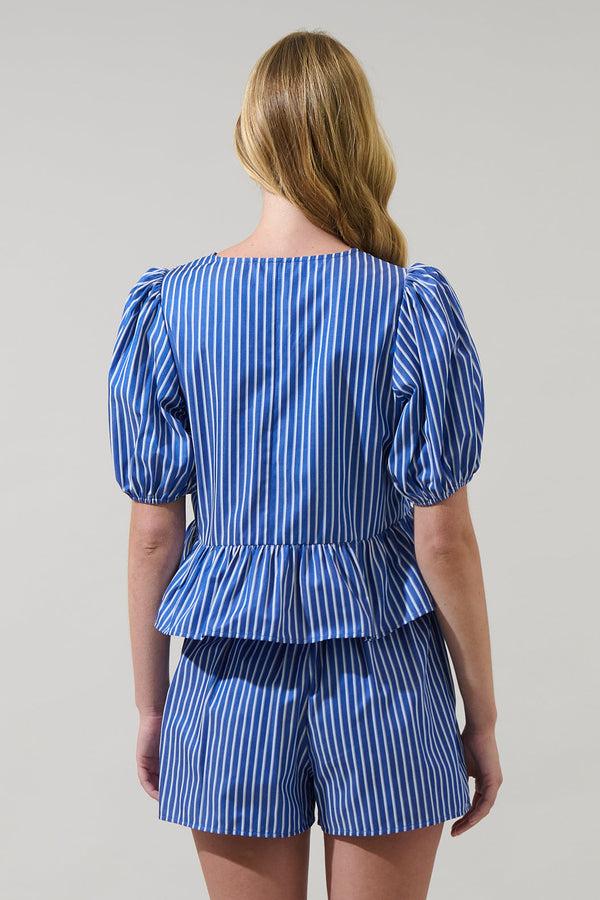 Sugarlips Vester Striped Pedra Bow Puff Sleeve Top