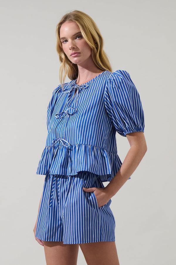 Sugarlips Vester Striped Pedra Bow Puff Sleeve Top
