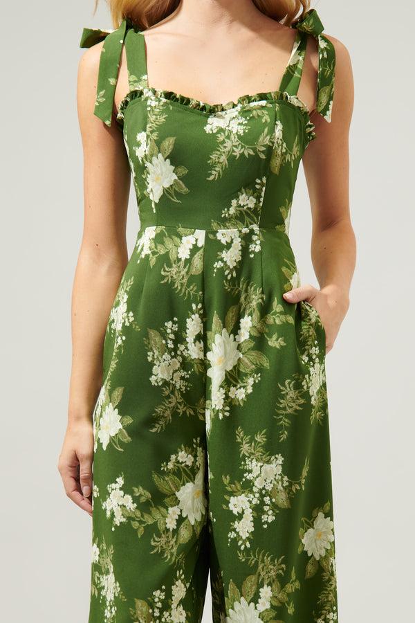 Sugarlips Vetiver Floral Dume Wide Leg Jumpsuit