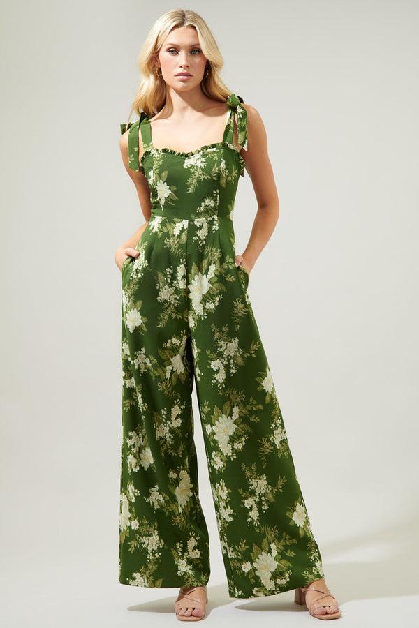 sugarlips Vetiver Floral Dume Wide Leg Jumpsuit