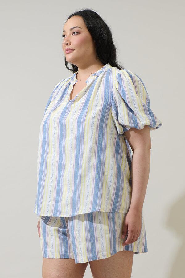 Sugarlips Vexie Striped Gretna Ruffle Blouse Curve