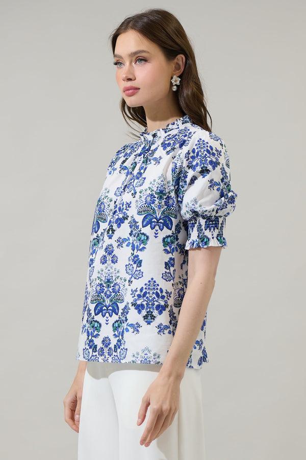 Sugarlips Viara Floral Baretta Short Sleeve Blouse