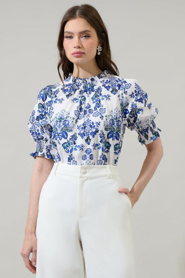 sugarlips Viara Floral Baretta Short Sleeve Blouse