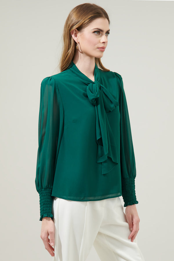 Sugarlips Vicente Tie Neck Long Sleeve Blouse