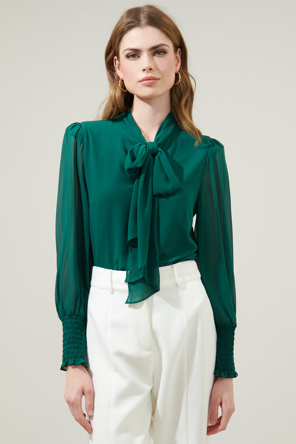 sugarlips Vicente Tie Neck Long Sleeve Blouse