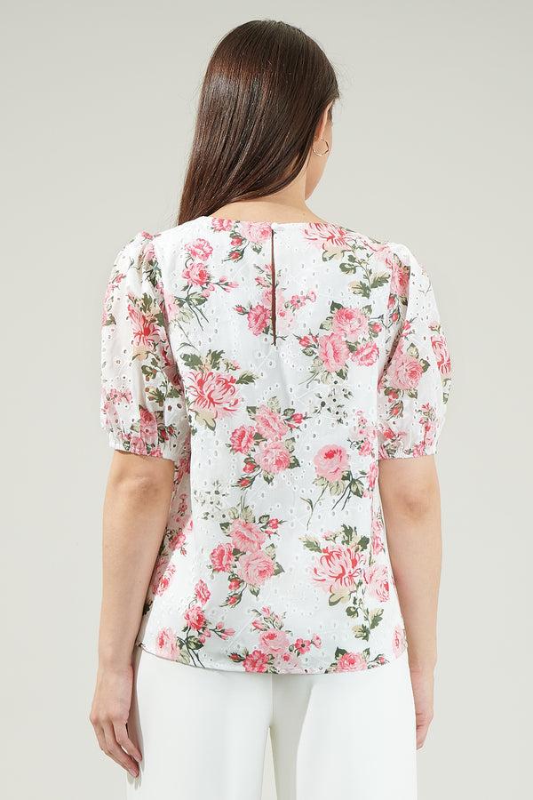 Sugarlips Villa Garden Eyelet Puff Sleeve Top