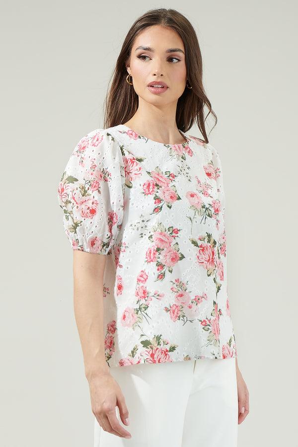 Sugarlips Villa Garden Eyelet Puff Sleeve Top