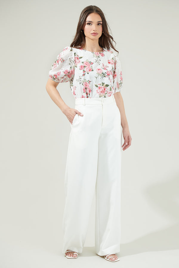 Sugarlips Villa Garden Eyelet Puff Sleeve Top