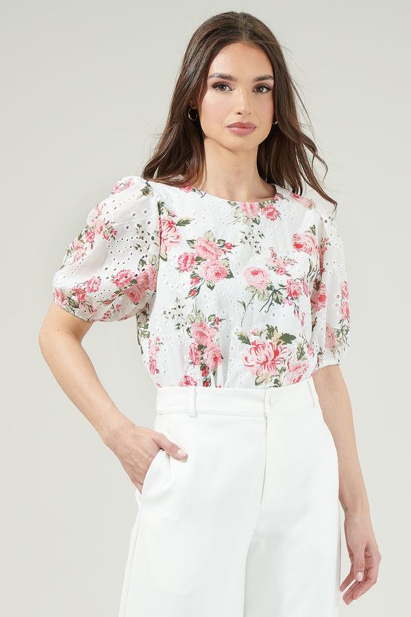 sugarlips Villa Garden Eyelet Puff Sleeve Top