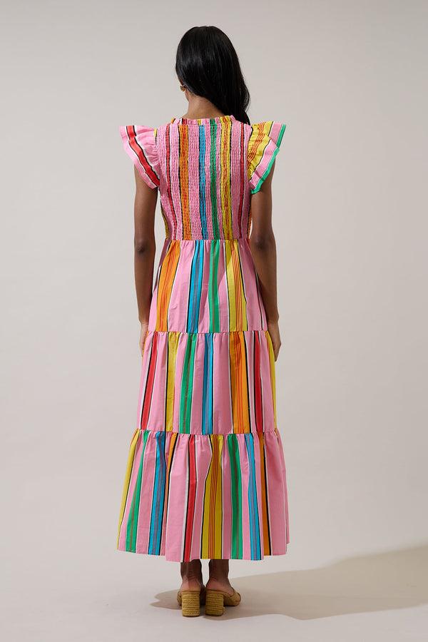 Sugarlips Viya Stripe Sunfire Tiered Midi Dress