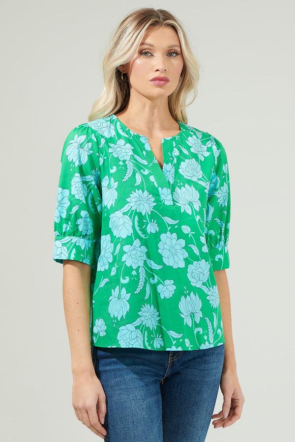 Sugarlips Waterlilly Floral Balloon Sleeve Top
