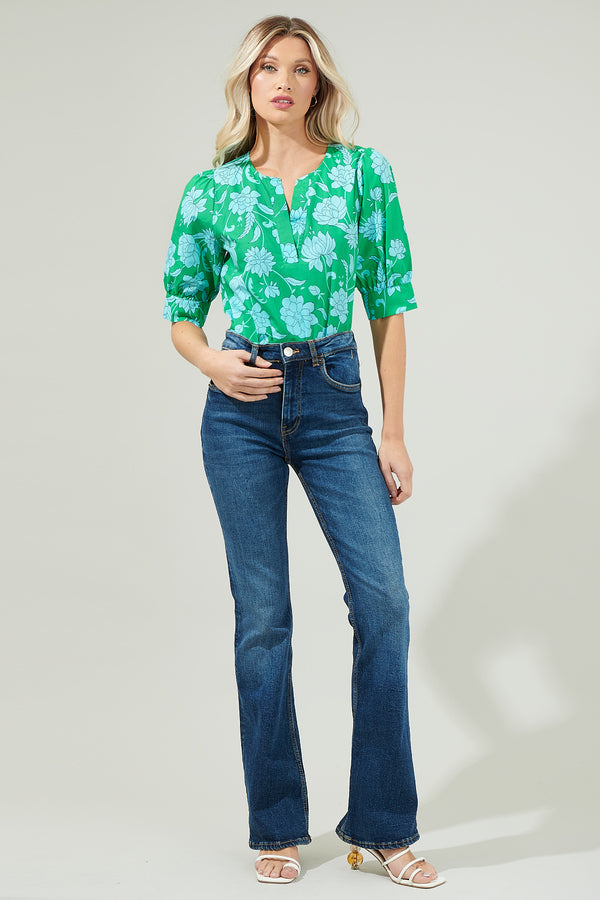 Sugarlips Waterlilly Floral Balloon Sleeve Top