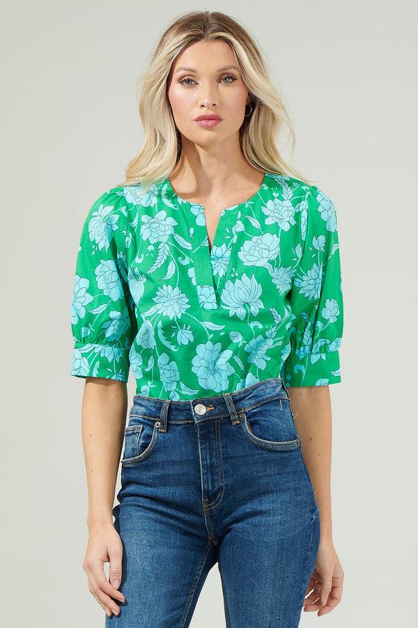 sugarlips Waterlilly Floral Balloon Sleeve Top