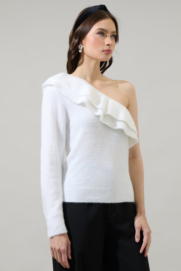 Sugarlips Wayne Ruffle One Shoulder Sweater Top