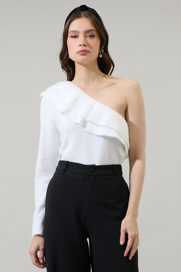 sugarlips Wayne Ruffle One Shoulder Sweater Top