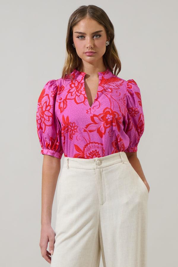 sugarlips Weirly Floral Terri Puff Sleeve Top