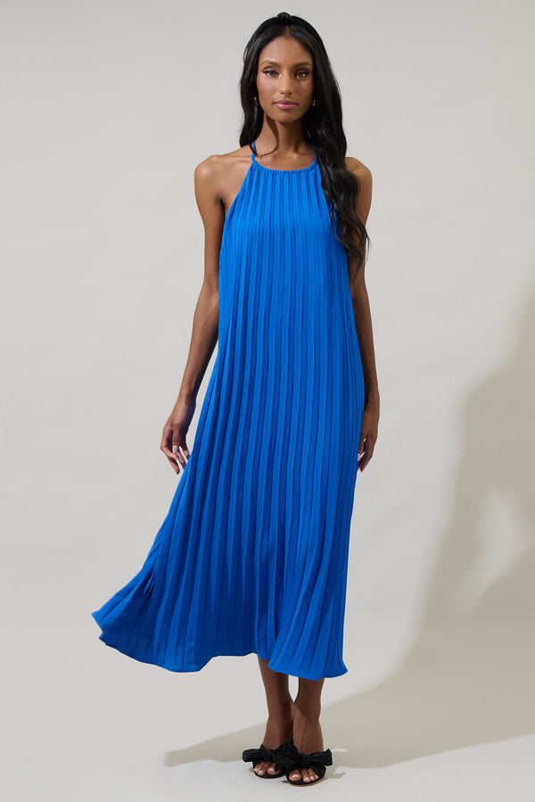 Sugarlips Wenden Halter Neck Pleated Midi Dress