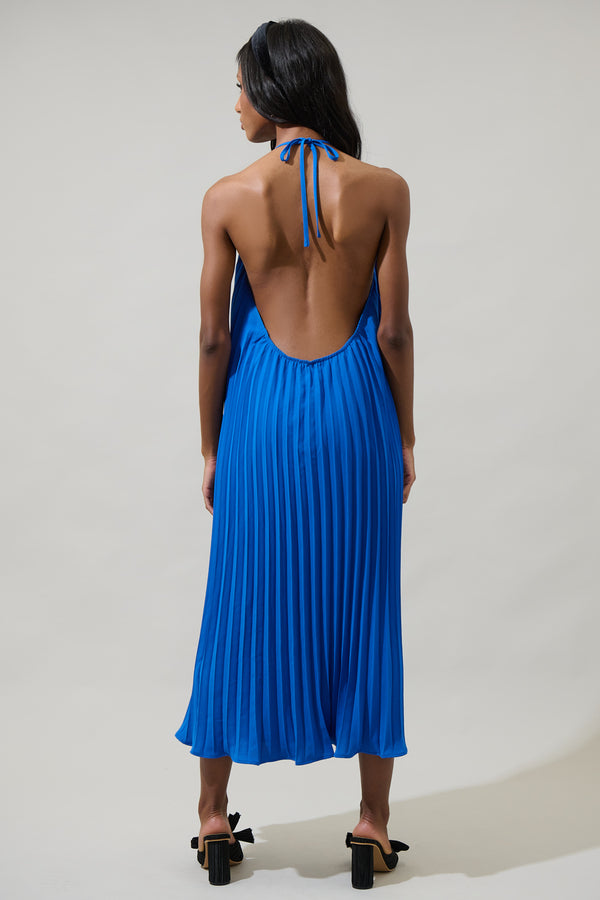 Sugarlips Wenden Halter Neck Pleated Midi Dress