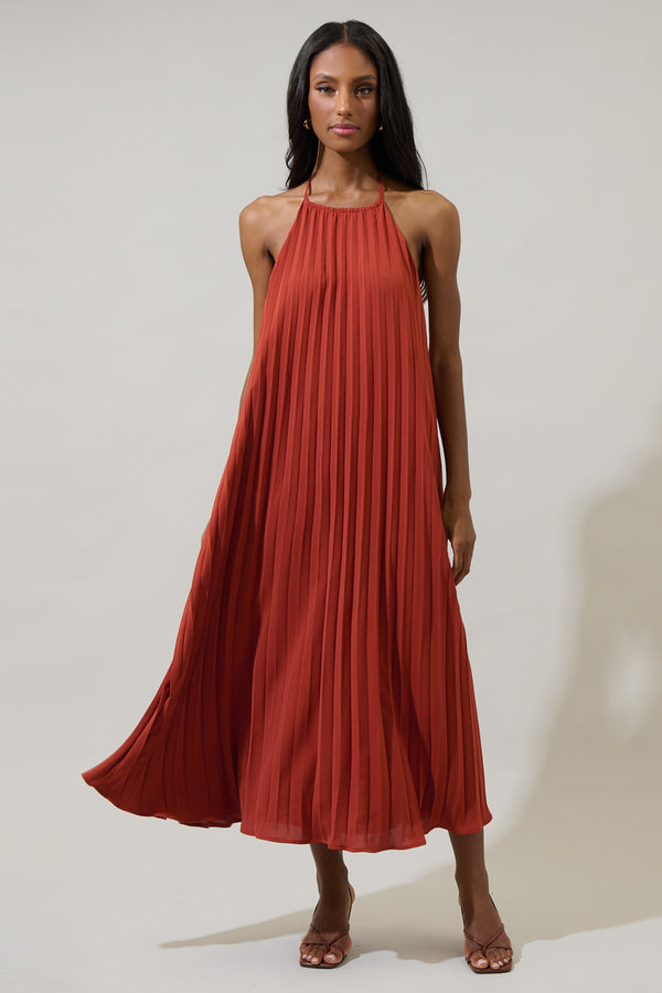Sugarlips Wenden Halter Neck Pleated Midi Dress