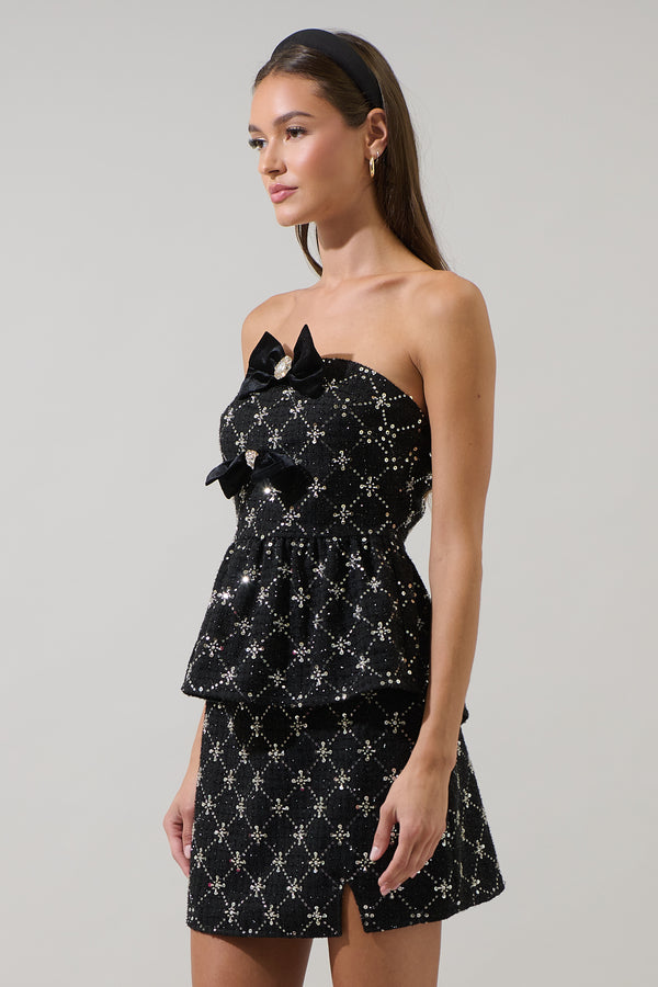 Sugarlips Whitney Tweed Virelia Bow Strapless Top