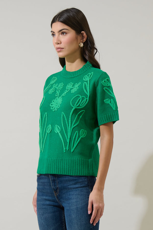 Sugarlips Winsley Floral Embroidered Sweater Top