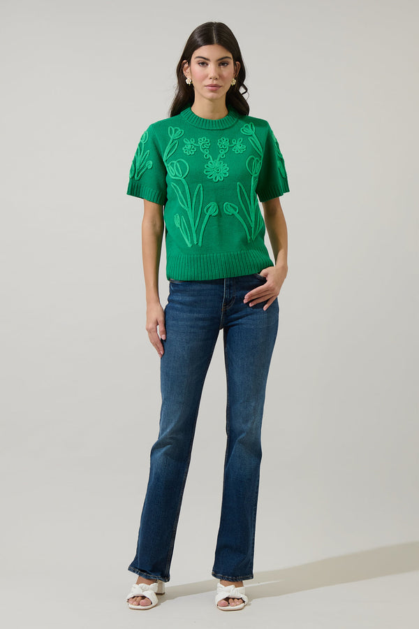 Sugarlips Winsley Floral Embroidered Sweater Top