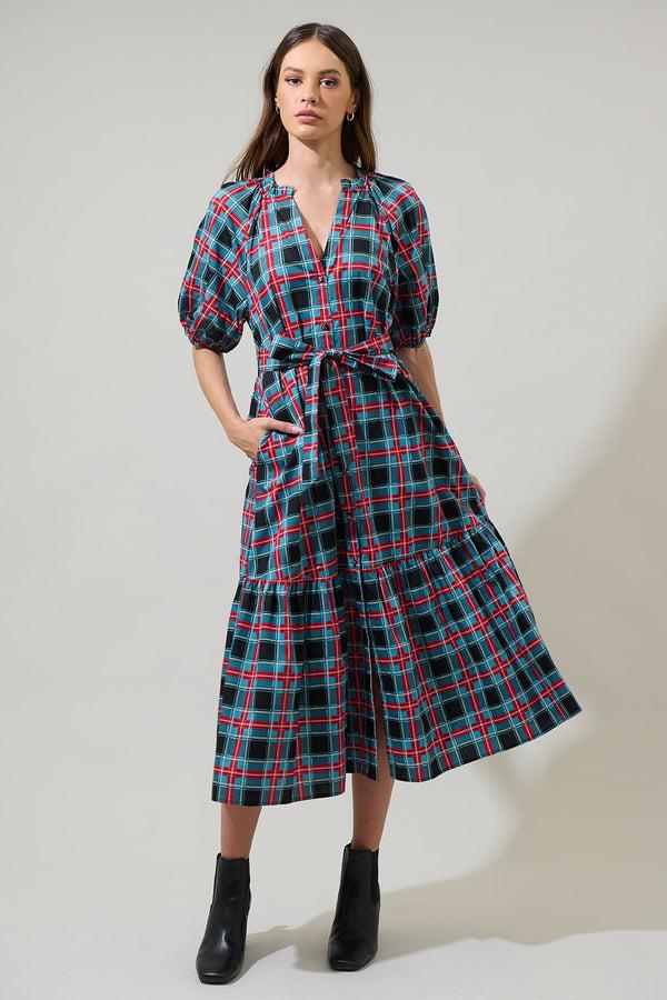 Sugarlips Winston Plaid Wynette Tiered Midi Dress