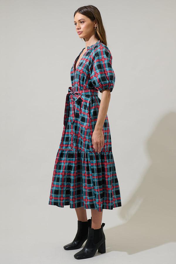 Sugarlips Winston Plaid Wynette Tiered Midi Dress