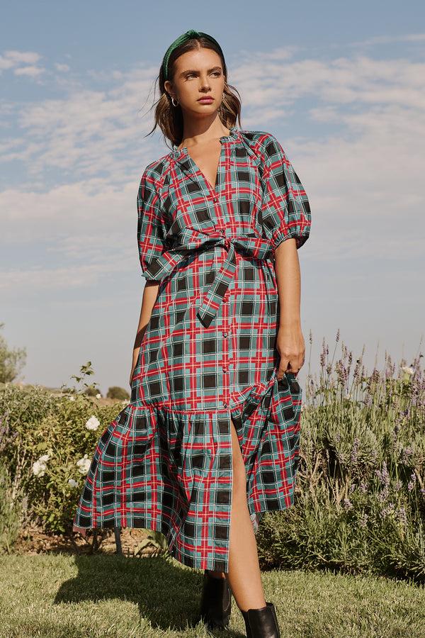 sugarlips Winston Plaid Wynette Tiered Midi Dress