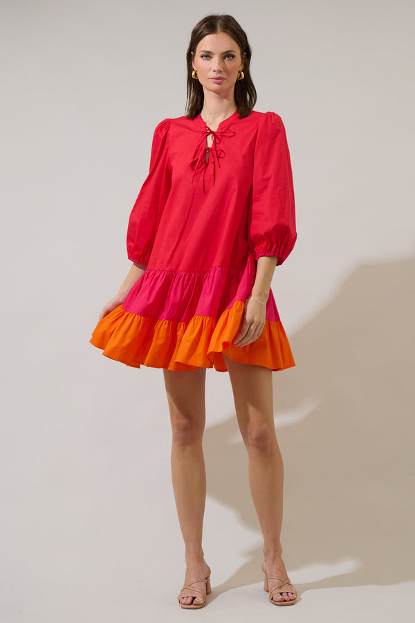 Sugarlips Woodlake Color Block Tiered Mini Dress