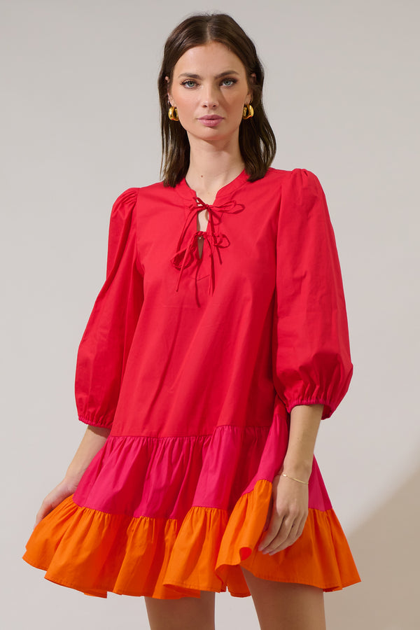 sugarlips Woodlake Color Block Tiered Mini Dress