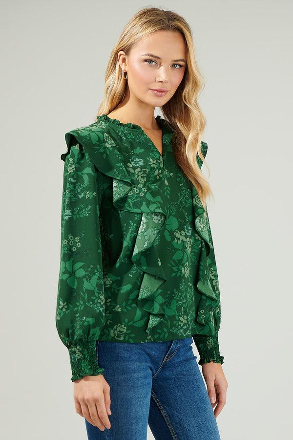 Sugarlips Woodland Floral Ruffle Blouse