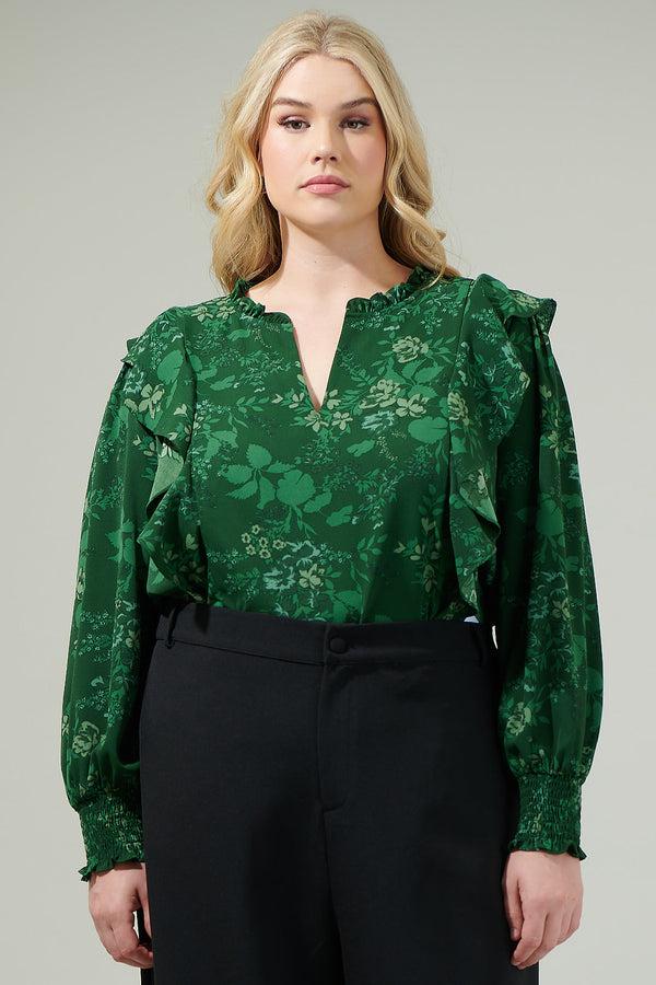 sugarlips Woodland Floral Ruffle Blouse Curve