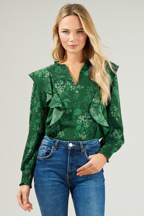 sugarlips Woodland Floral Ruffle Blouse