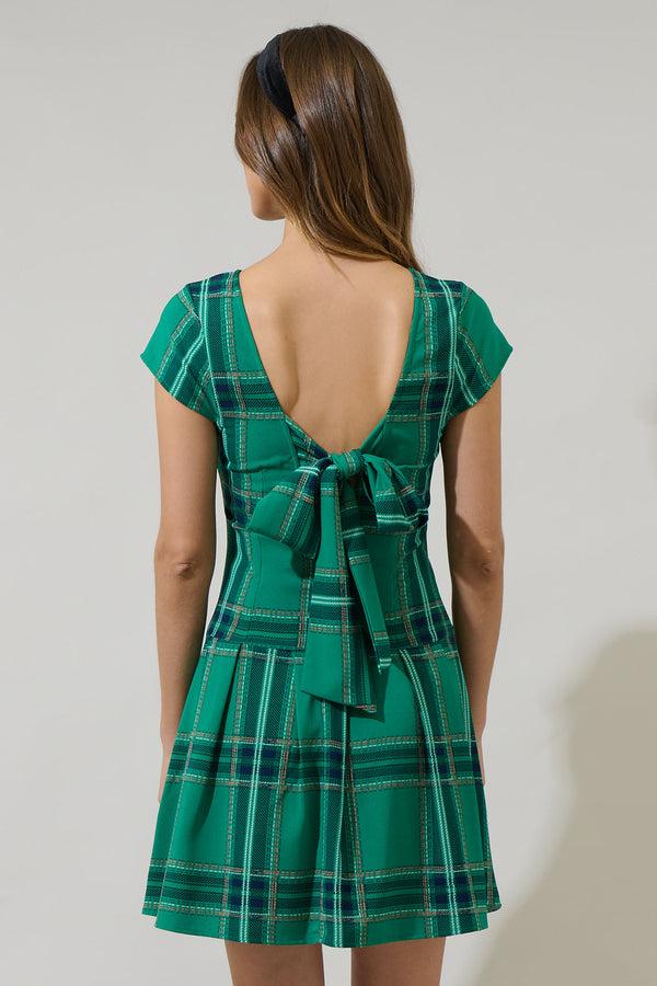Sugarlips Woodland Jade Mali Pleated Mini Dress