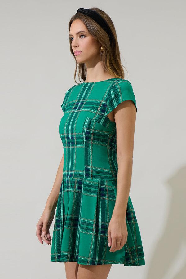 Sugarlips Woodland Jade Mali Pleated Mini Dress