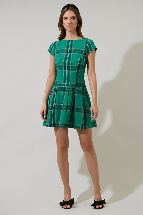 Sugarlips Woodland Jade Mali Pleated Mini Dress