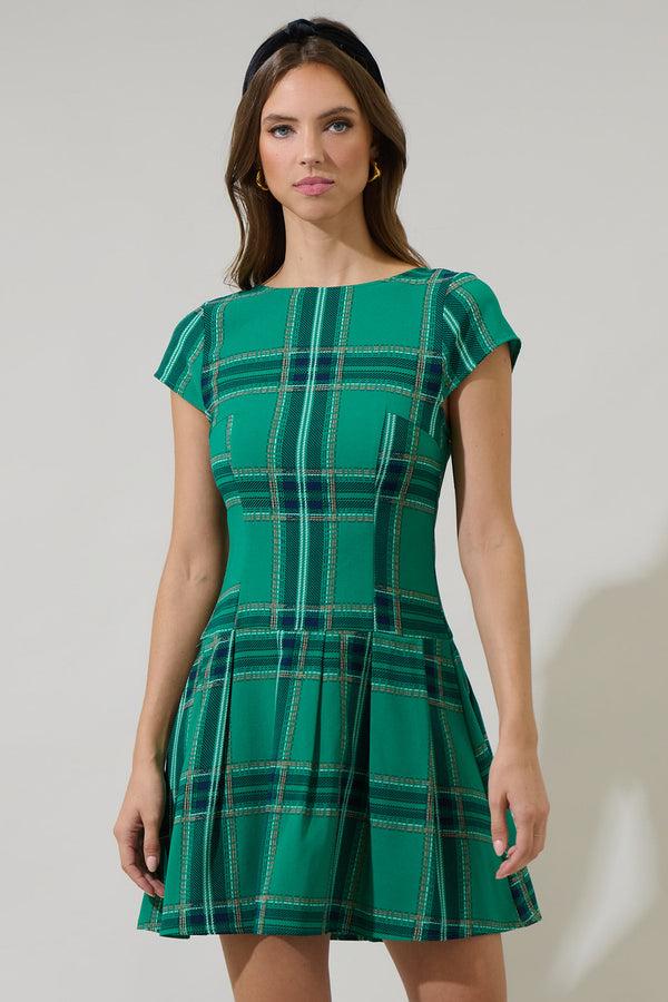 sugarlips Woodland Jade Mali Pleated Mini Dress