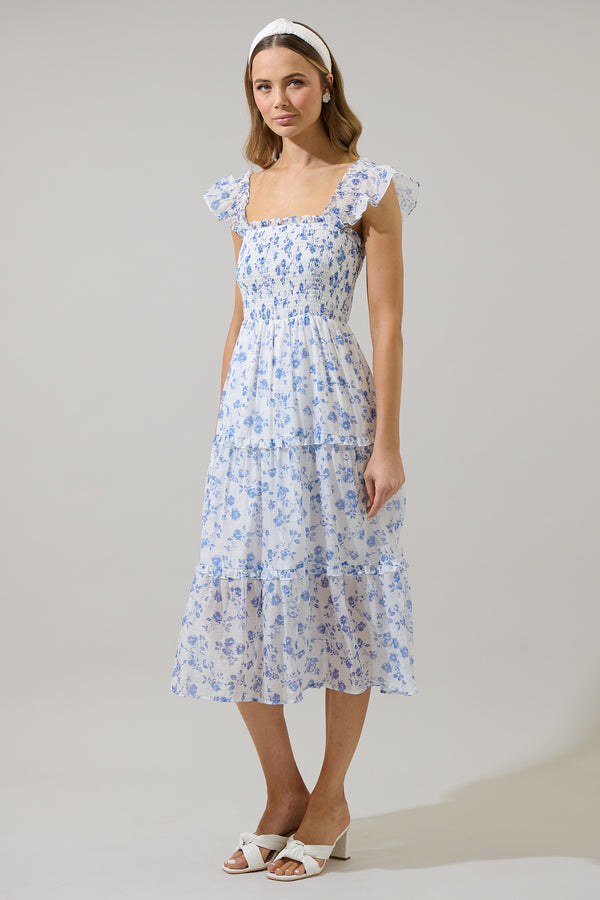 Sugarlips Wren Floral Bayshore Smocked Midi Dress