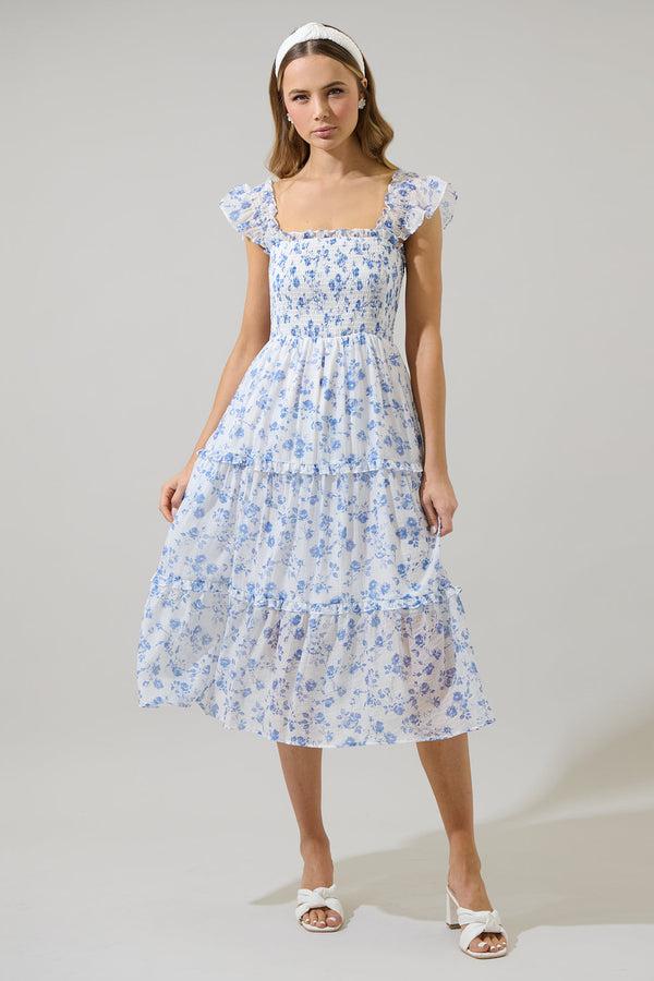 sugarlips Wren Floral Bayshore Smocked Midi Dress