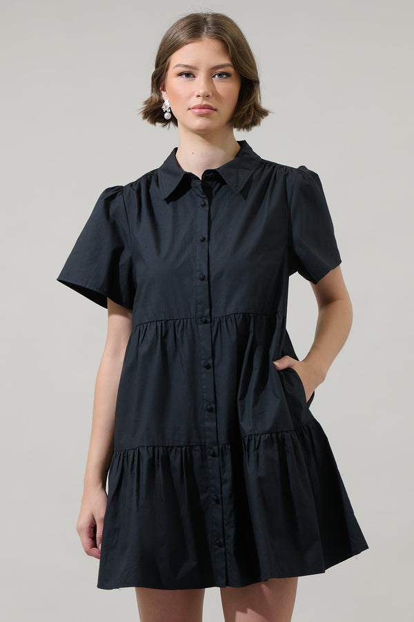 sugarlips Xia Poplin Tiered Mini Dress