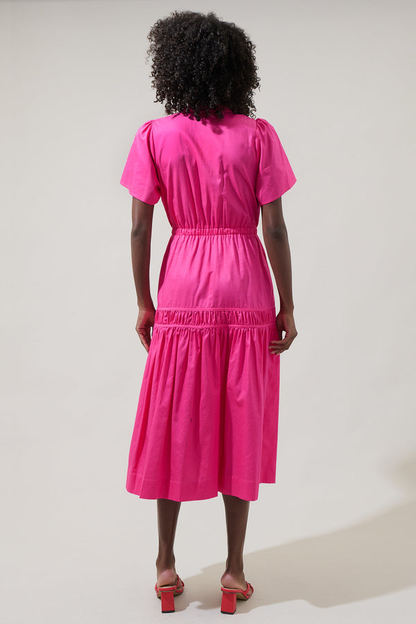 Sugarlips Xoe Split Neck Smocked Midi Dress