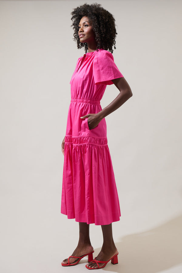 Sugarlips Xoe Split Neck Smocked Midi Dress