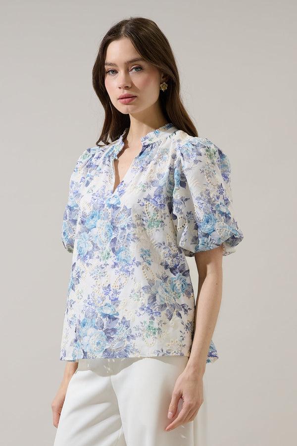 Sugarlips Yalinda Eyelet Puff Sleeve Top
