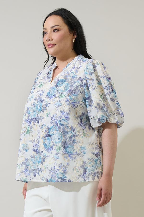 Sugarlips Yalinda Eyelet Puff Sleeve Top Curve