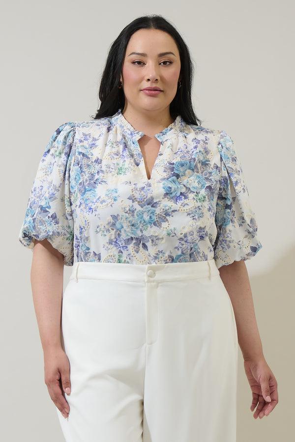 sugarlips Yalinda Eyelet Puff Sleeve Top Curve