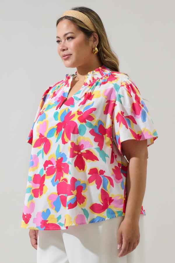 Sugarlips Yani Floral Barcy Smocked Top Curve