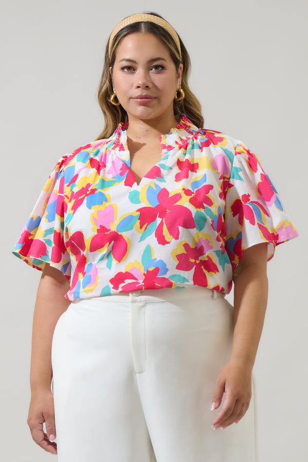 sugarlips Yani Floral Barcy Smocked Top Curve